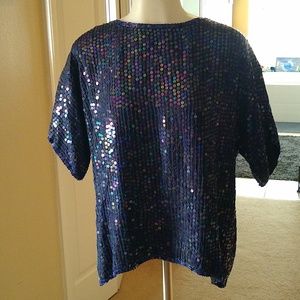 Vintage Nina couture purple iresdescent sequin silk short sleeve top med/ lge